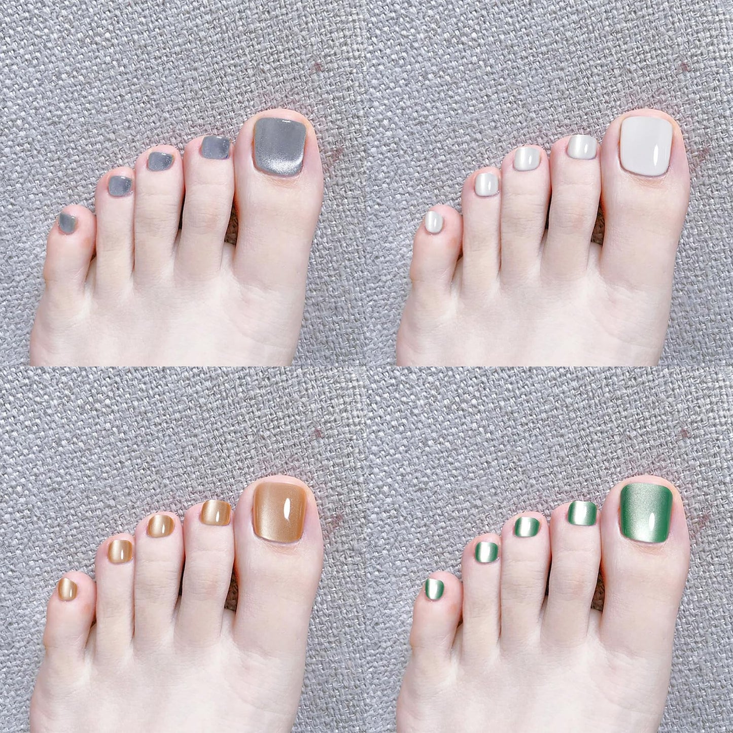 4 Pack Press on Toenails,KKUUOO Short Square Fake Toe Nails,4 Color Summer Press On Toe Nails,shiny Glitter Acrylic Toenails,Full Cover Glossy Stick on Toe Nail for Women Girls 96Pcs