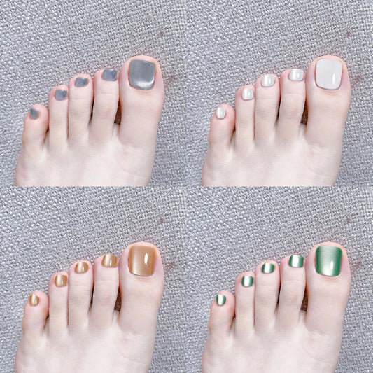 4 Pack Press on Toenails,KKUUOO Short Square Fake Toe Nails,4 Color Summer Press On Toe Nails,shiny Glitter Acrylic Toenails,Full Cover Glossy Stick on Toe Nail for Women Girls 96Pcs
