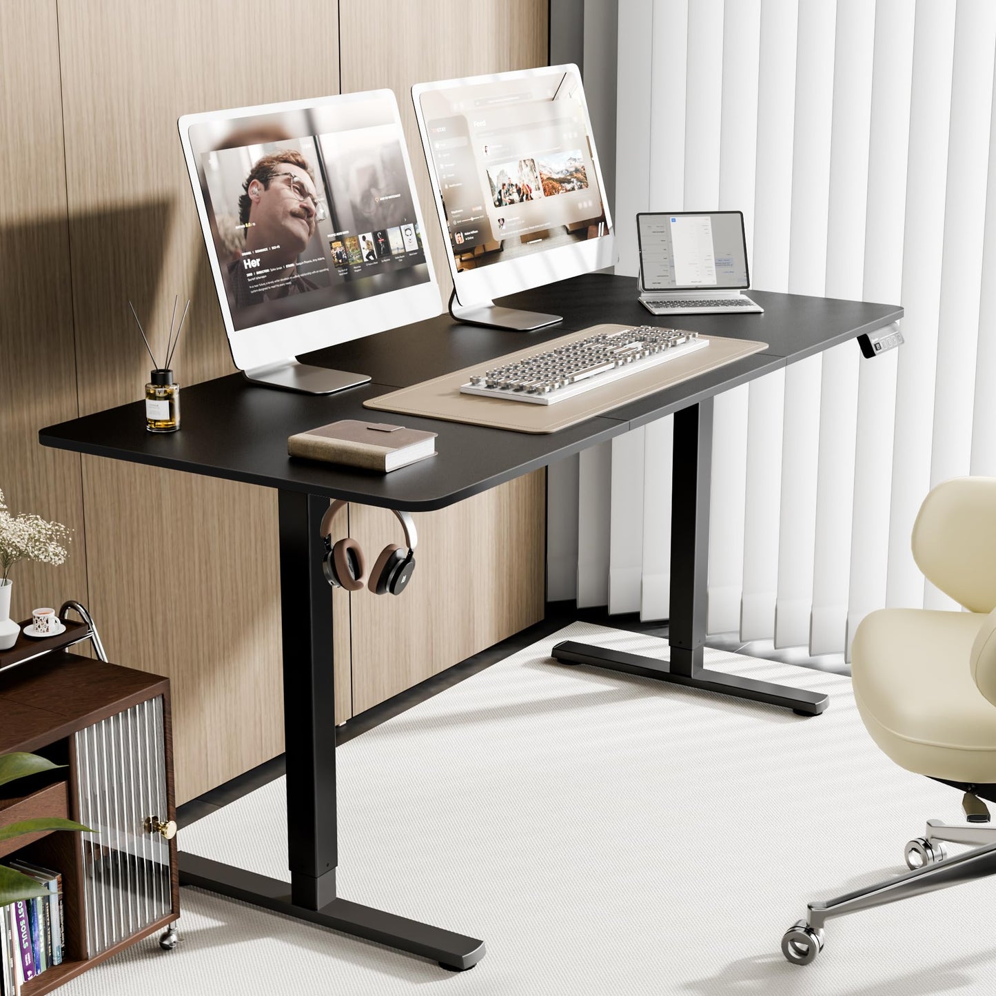 ERGOMAKER 63" Electric Standing Desk, Adjustable Height, Sit Stand Up Desk for Home Office & Computer Workstations, Memory Controller, Black