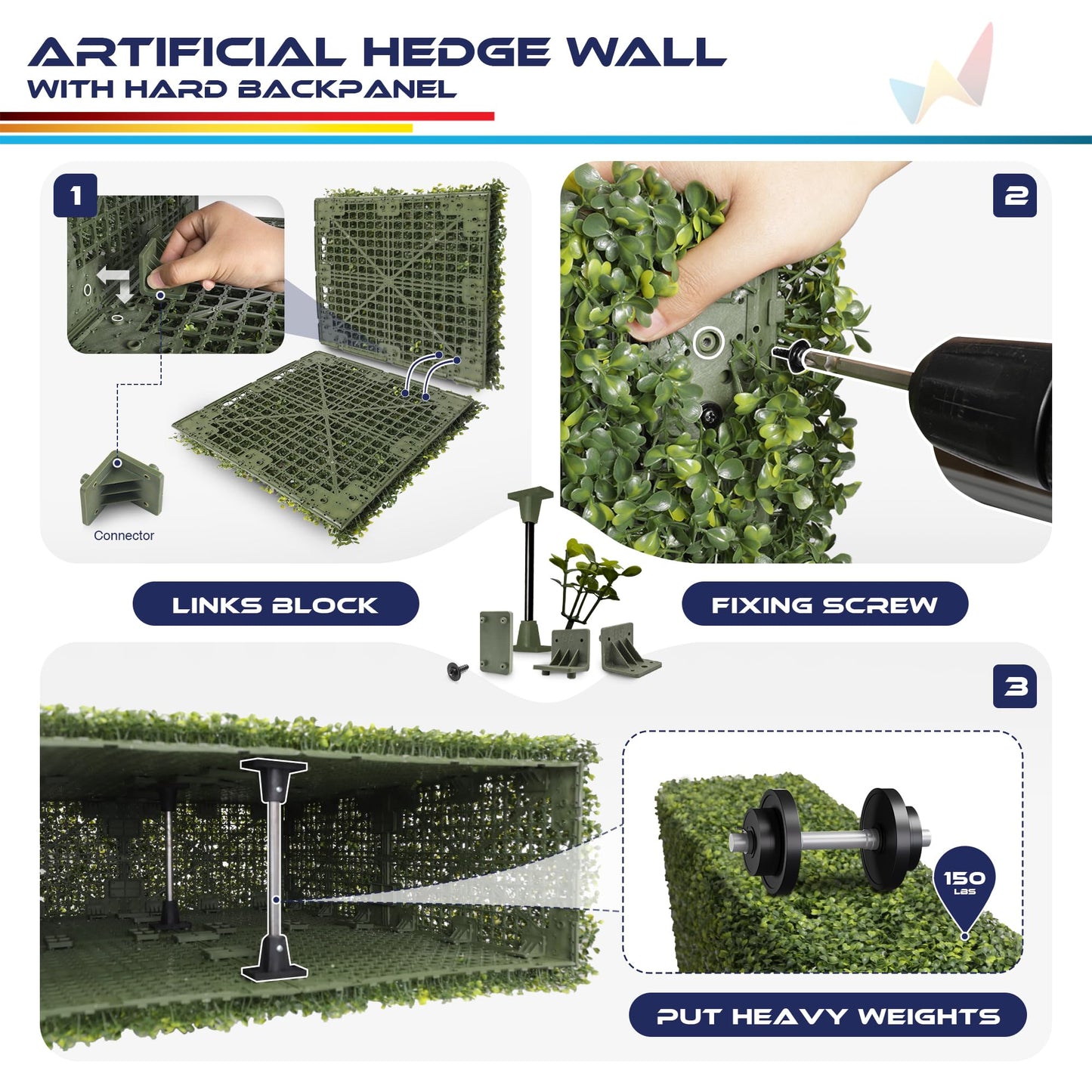 Windscreen4less 18Wx36Hx6D inches Artificial Boxwood Hedge Wall, Greenery Fake Grass Background Partition, Outdoor Privacy Wall for Terrace, Balcony, Restaurant, Garden, Party Decoration