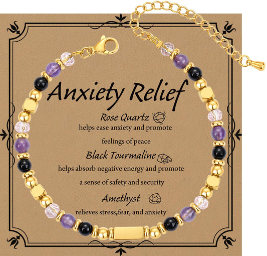 QINJIEJIE Anxiety Relief Bracelet for Women Stress Relief Gifts Healing Crystals Kalm Menopause Bracelets Depression Amethyst Crystal Anti Anxiety Panic Attack Relief Jewelry Crystal Bracelet