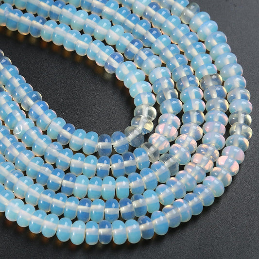5x8mm 76pcs Natural Stone White Opal Rondelle Spacer Loose Beads Abacus Disk Stone Round Loose Gemstone Beads for Jewelry Making DIY Bracelet Necklace