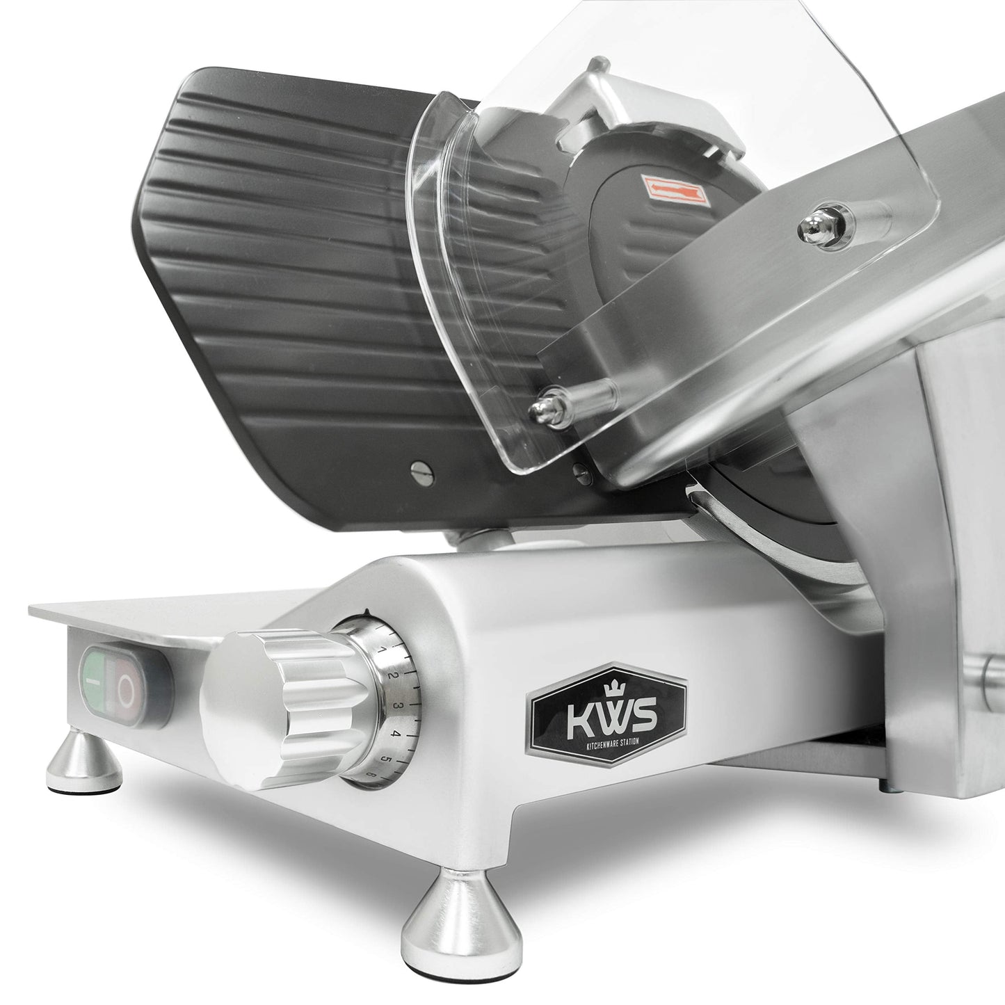 KWS MS-10ET All Metal 320W Electric Meat Slicer 10-Inch with Non-sticky Teflon Blade & Extended Back Space, Frozen Meat/Cheese/Food Slicer Low Noise Commercial and Home Use [ ETL, NSF Certified ]