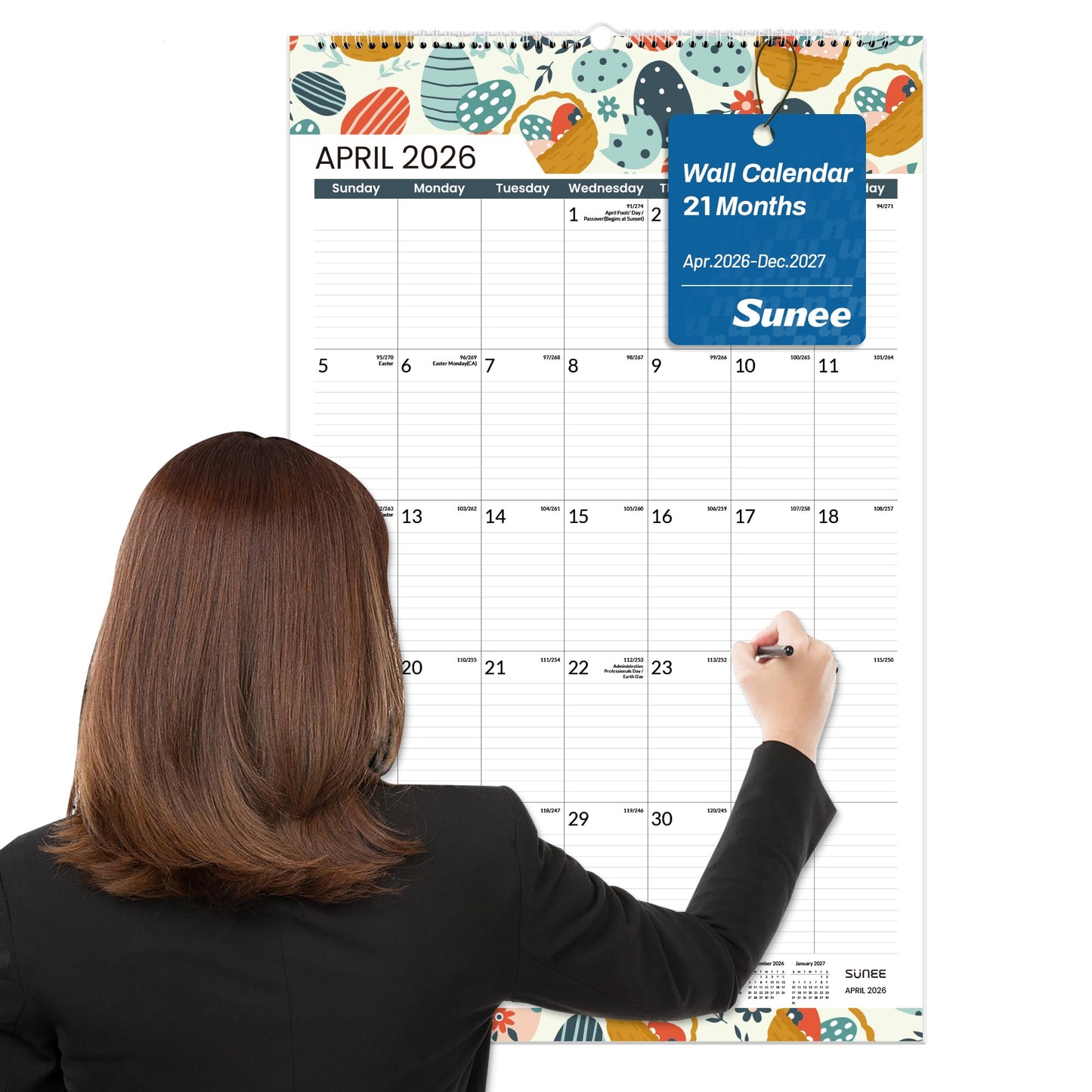 SUNEE 2026 Wall Calendar Large 22.75"x15.5", 21 Month Calendar (Ends December 2027), Vertical Extra Large, Seasons Color