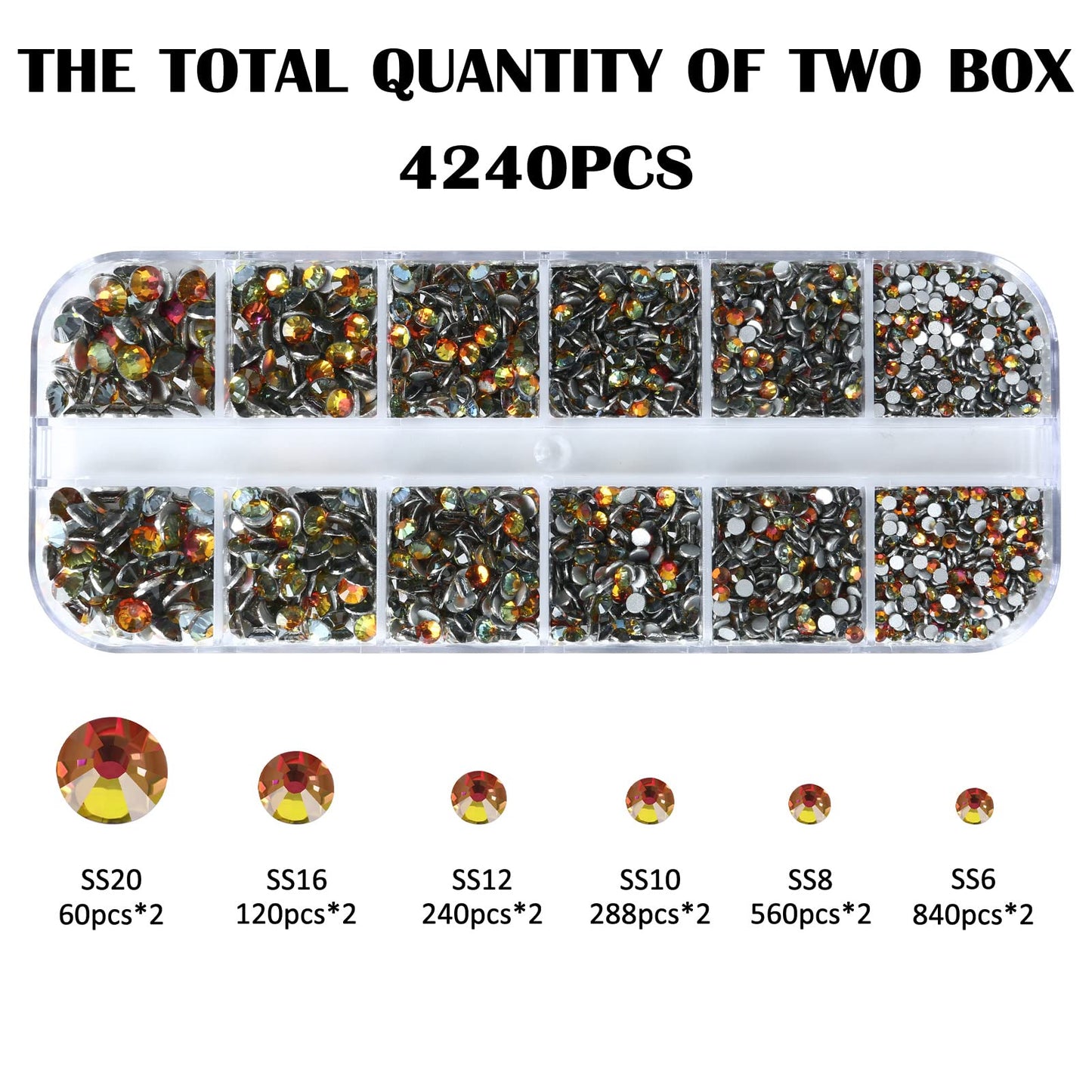 Meibite Red Flame Glass Flatback Rhinestones for Nails, Crafts & Clothes – 4240PCS 6 Sizes (SS6–SS20) Crystal Gems Kit with Tweezers & Picker, Non Hotfix DIY Rhinestones for Tumblers, Shoes, Nail Art