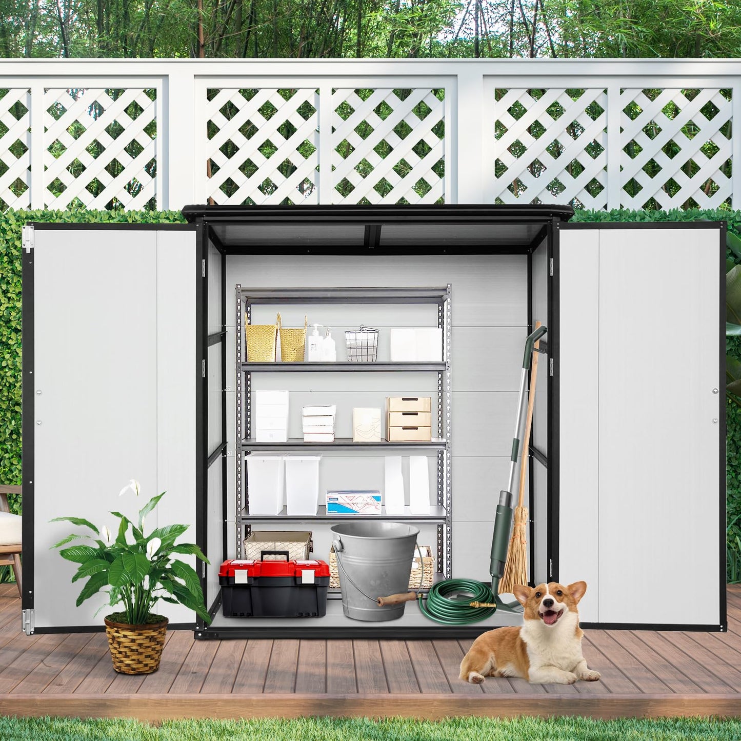 KEIKI 5x3 FT Outdoor Storage Shed Waterproof Resin Cabinet Polypropylene Frame with Lockable Doors for Bikes and Patio Furniture Tools