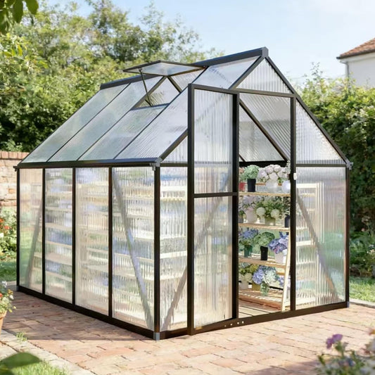 6x8 FT Greenhouse for Outdoors, Walk-in Greenhouse with Quick Setup Structure and Roof Vent, Aluminum Large Green House for Outside, Garden Backyard, Dark Gray