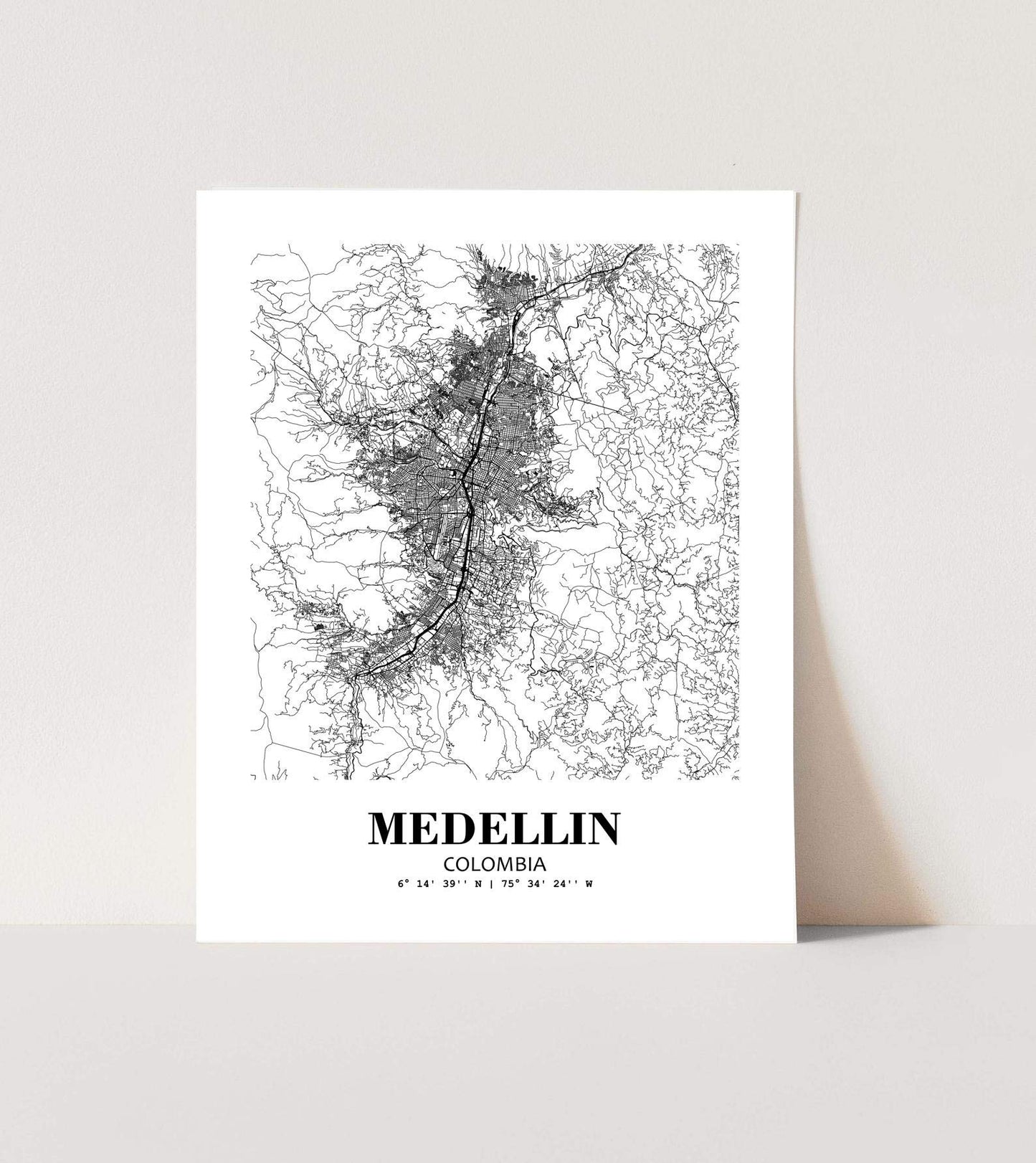 Eleville 8X10 Unframed Medellin Colombia City View Abstract Road Modern Map Art Print Poster Wall Office Home Decor Minimalist Line Art Hometown Housewarming wgn399