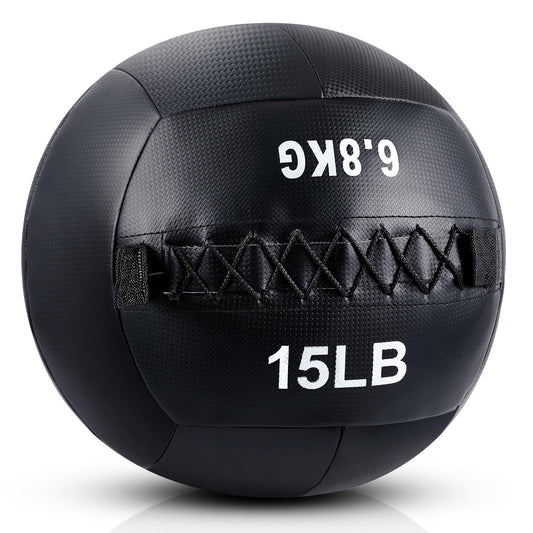 Lunmon 1 Pcs Soft Wall Medicine Ball for Exercise Fitness Slam Weighted Med Ball with Non Slip Grip for Slamming Workout Strength Conditioning Core Training Lunge and Partner Toss (15 Lbs)