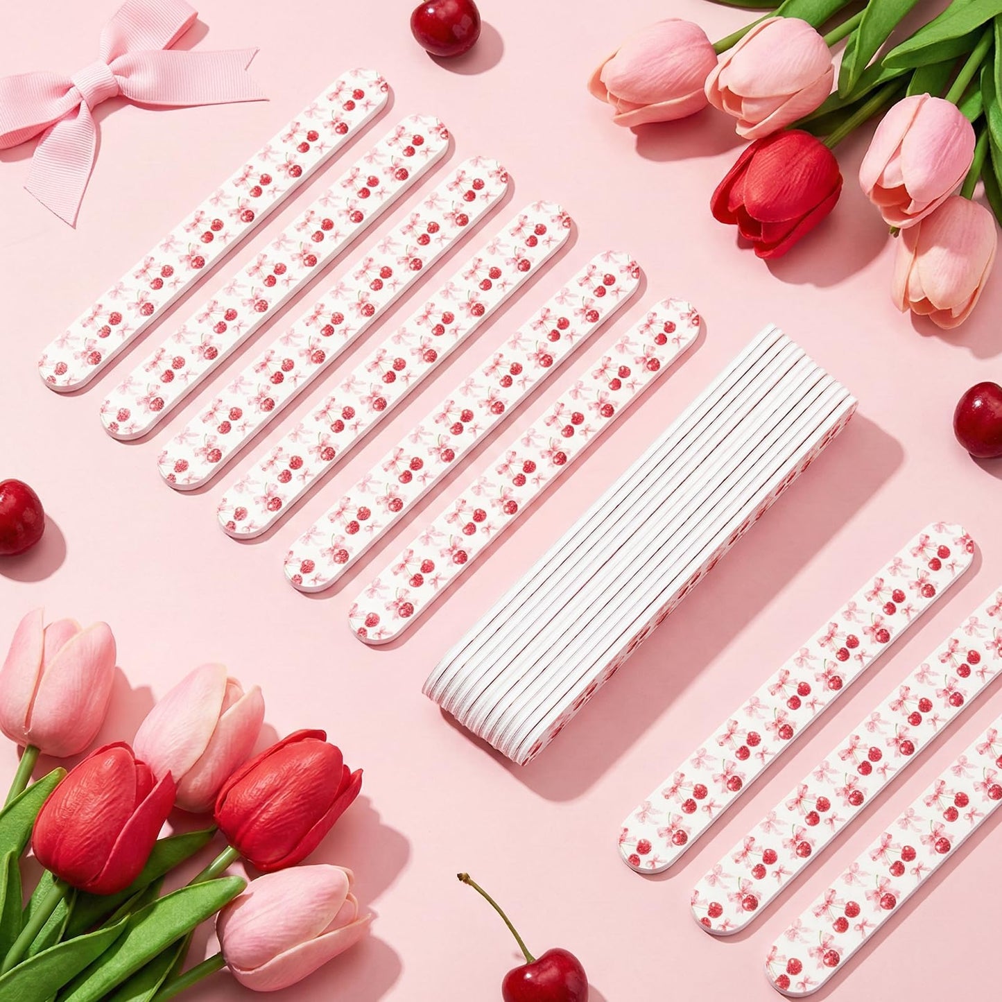 Diartpaint 50pcs Cherry Bairthday Party Favor for Guest Cherries Nail Files Bulk Emery Board for Cherry On Top Baby Shower Party Favor Double-Sided Emery Board for Women Girl Fingernail Tool Salon Use