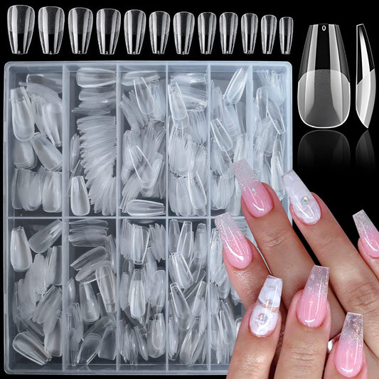 LoveOurHome 600pc Coffin Fake Nail Tips Clear Press on Nails Medium, Full Cover Gel Nail Tips Coffin Clear Medium Fake Nail Soft Gel False Nails Artificial Fingernails for Acrylic Nails Extension