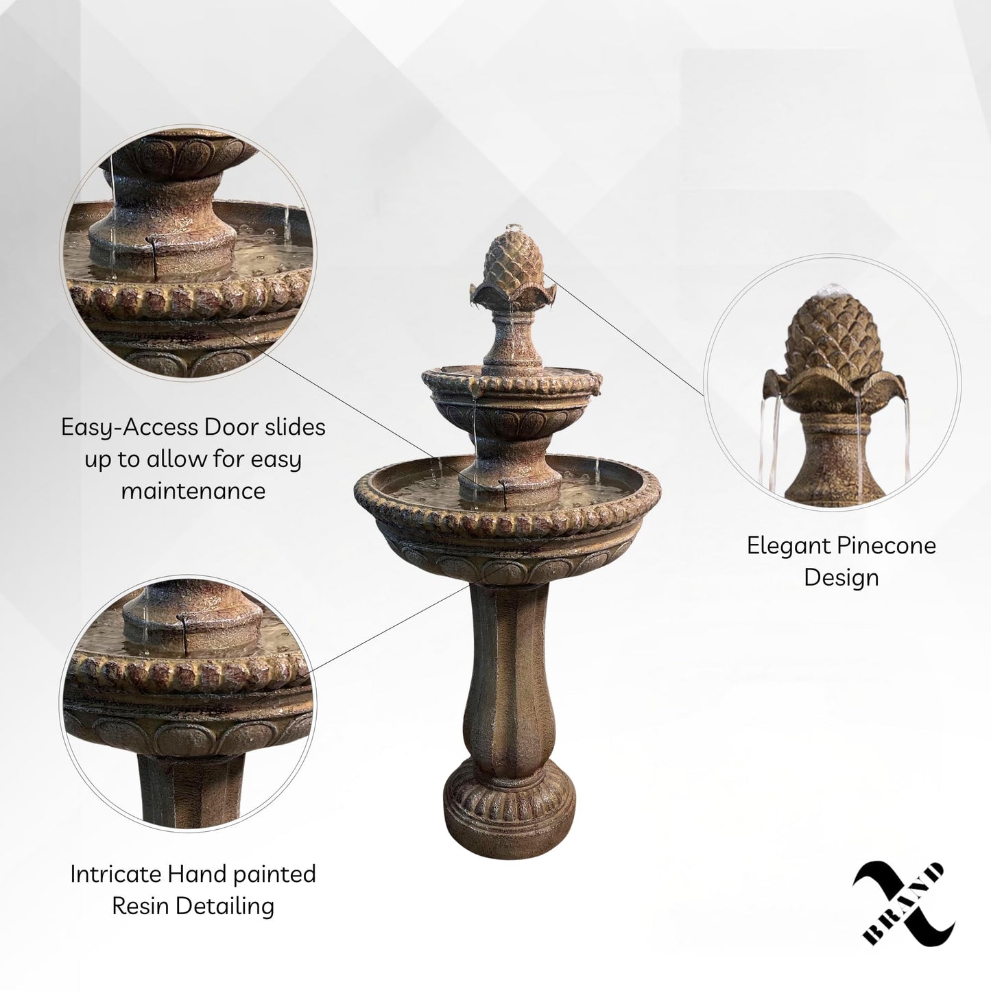 XBrand 39" 2-Tier Outdoor Freestanding Solar Water Fountain – Classic Sand Stone Resin Bird Bath with Pump – Solar Powered Garden Decor for Patio, Yard, Porch, and Lawn