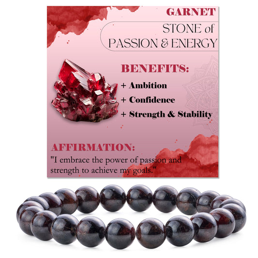 Bivei Garnet - Passion and Energy - 8mm Beaded Bracelets for Women Handmade Semi Precious Natural Stone Stretch Elastic Jewelry Yoga Protection Gifts