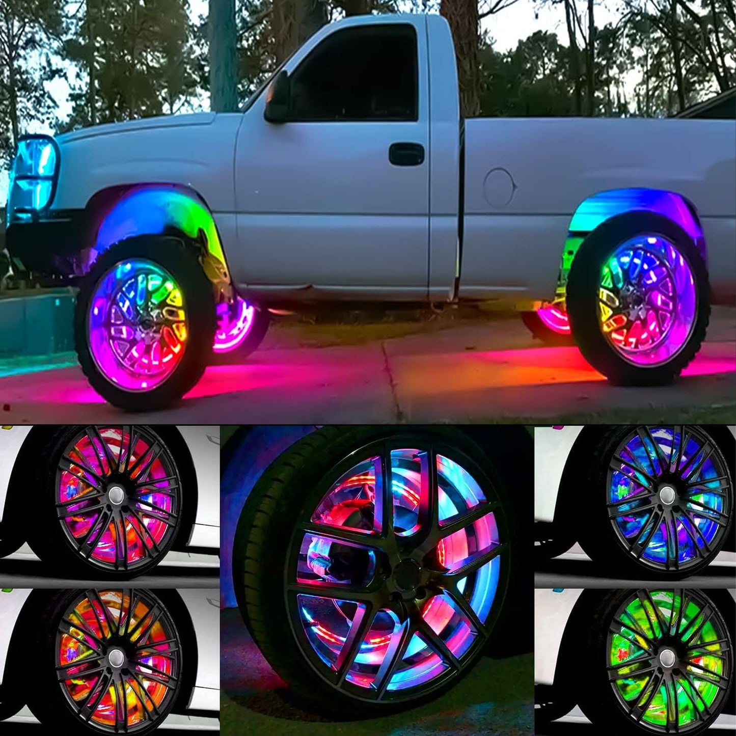 JXOFROAD 15.5'' RGB Color Changing Wheel Lights, Quad Rows 1152LEDs Brightest LED Wheel Lights,16 Million Colors APP Control,Waterproof Multicolor Wheel Ring for Truck Cat SUV Pickup Off-Road(4 PCs)