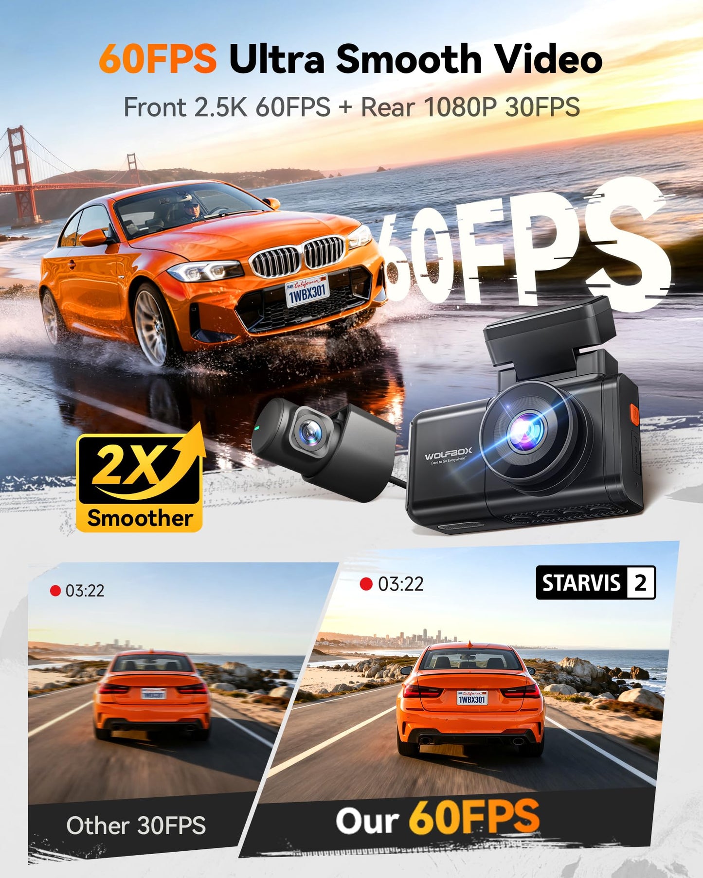 WOLFBOX 4000A Jump Starter with 160PSI Air Compressor & X3 Dash Cam