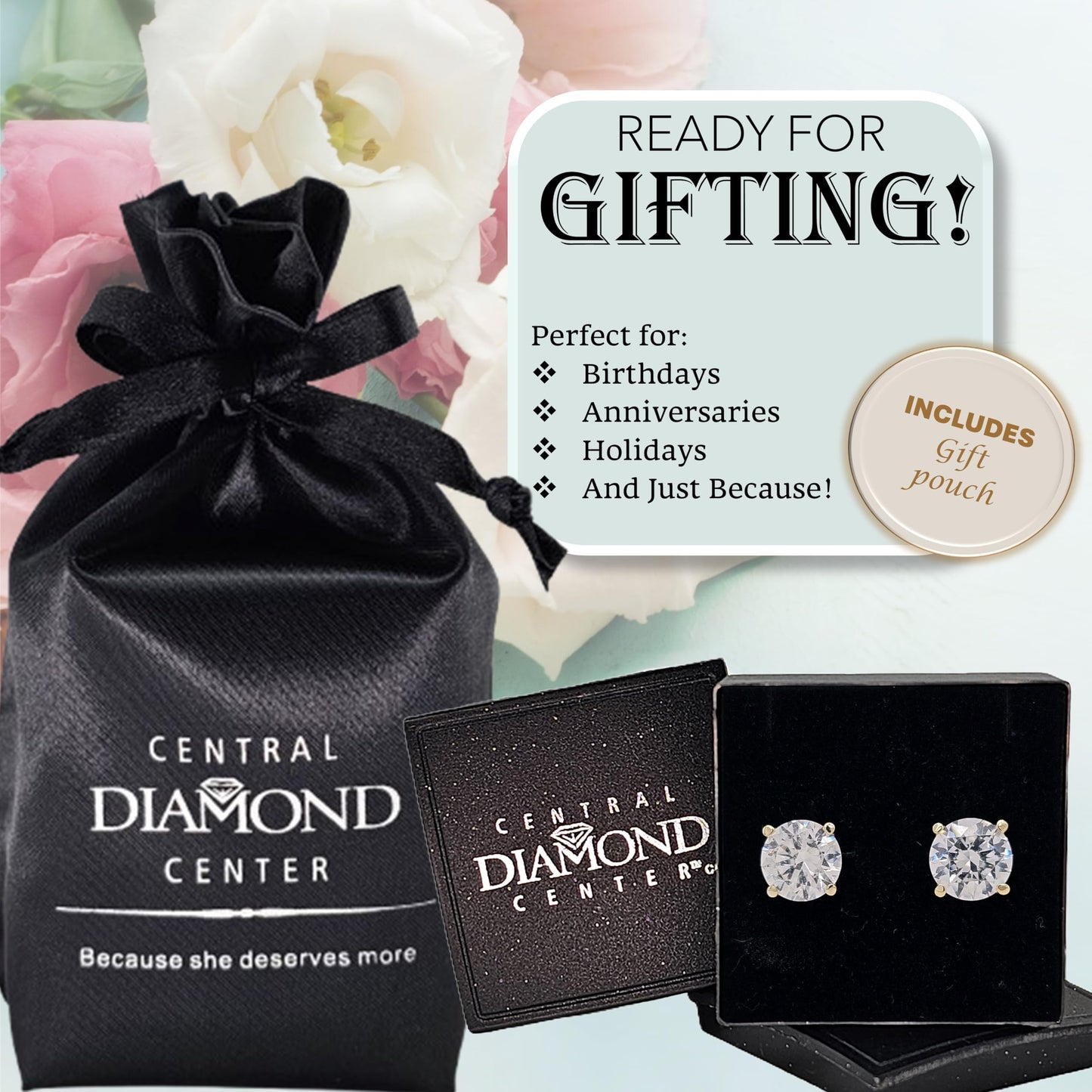 Central Diamond Center Round Simulated Diamond Stud Earrings Hypoallergenic Metal & Sterling Silver CZ - 9.00mm (6.00cttw) Yellow