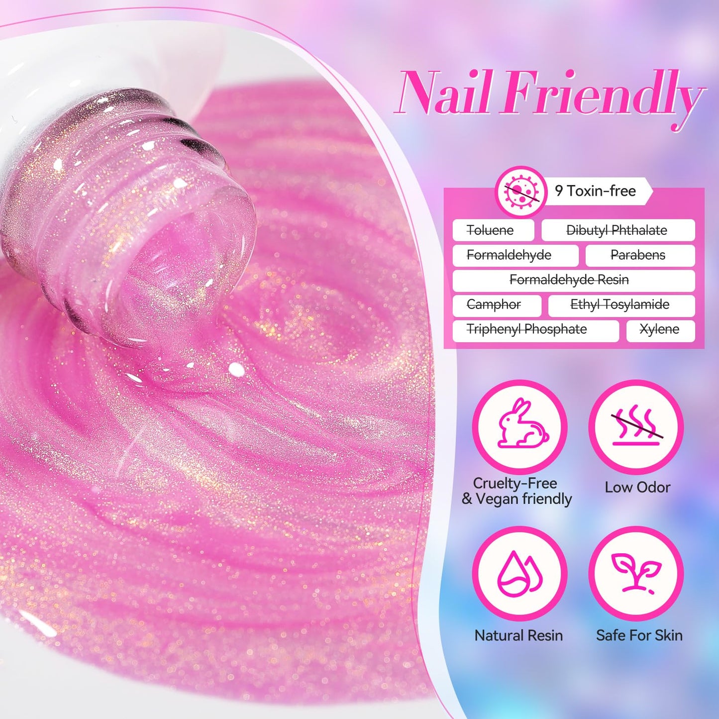 Born Pretty Pink Gel Nail Polish 6 Colors Shimmer Glitter Pearl Mermaid Hot Pink Purple Shades Gel Polish Kit Soak Off Gel Nail Kit Collection Nail Art Gel Manicure Kit DIY at Home Salon Gifts