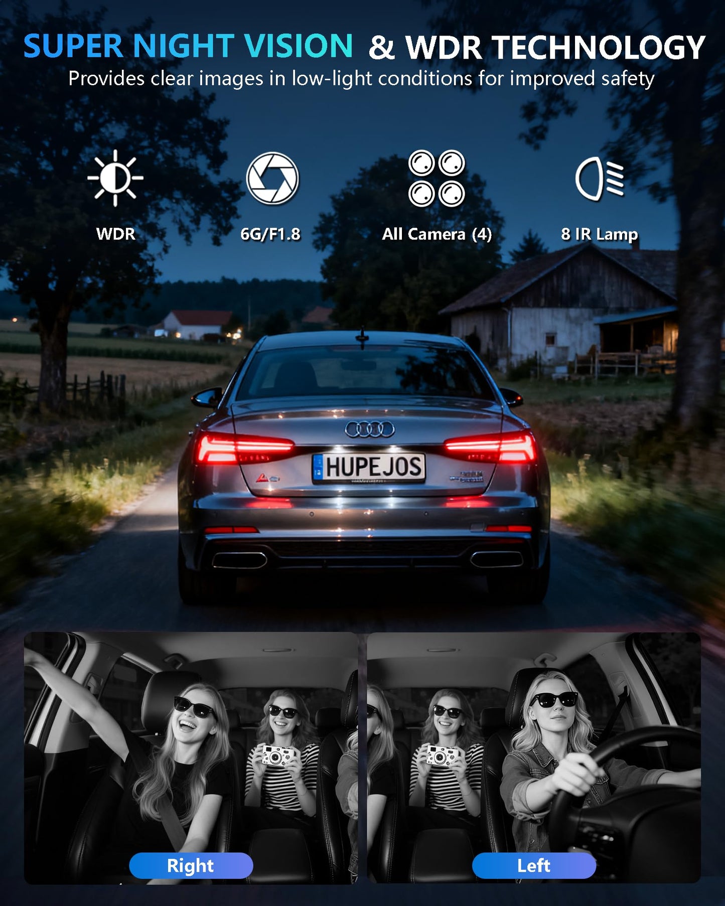 Dash Cam 4 Channel Front and Rear Inside, 360° Car Camera 4K UHD, Dash Camera for Cars Built-in Wi-Fi GPS, Dashcam Free 64GB Card, Voice Control, CPL Filter, WDR Night Vision, 24H Parking Mode(V8PLUS)