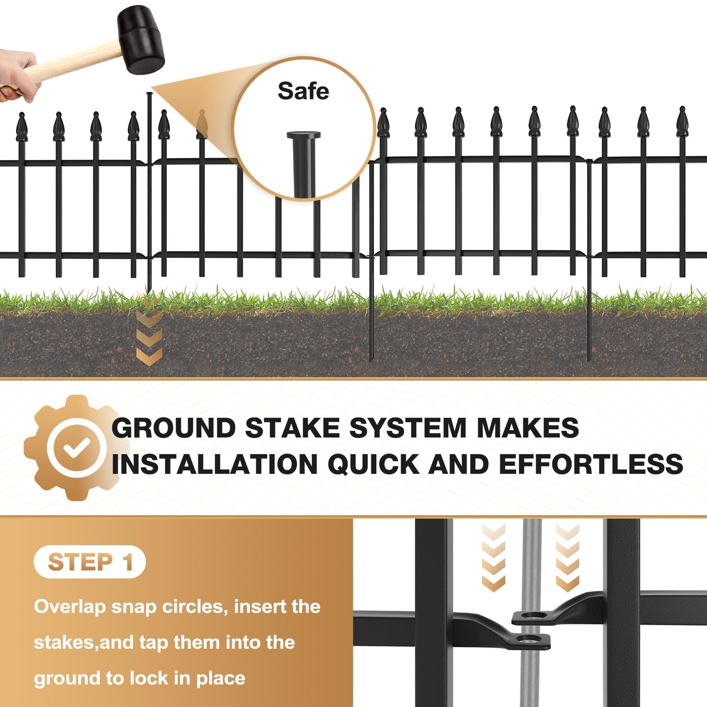 LATIHUUM Decorative Garden Fence 10ft (L) x 19in (H) - 7 Panels Heavy Duty Garden Fencing Animal Barrier Rustproof Metal Fence Border for Outdoor Yard & Flower Bed Decor