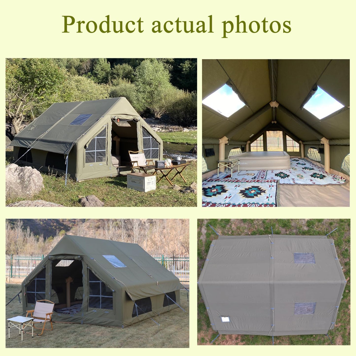 Large Luxury Inflatable Camping Tent, Technology Cotton Canvas Tent for 4-6-8-10-12 People | Breathable and Waterproof Tent with Skylight and Stove Jack, Suitable for Family Camping of 12 ㎡