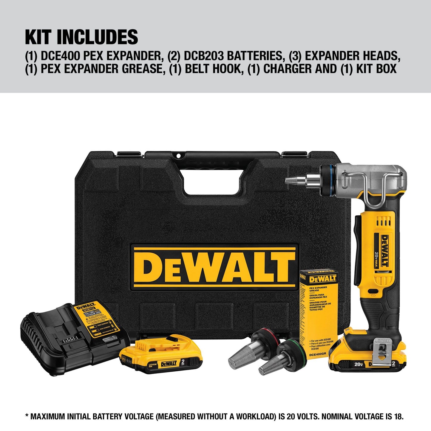 DEWALT 20V MAX* PEX Expander Tool Kit, 1-Inch (DCE400D2)