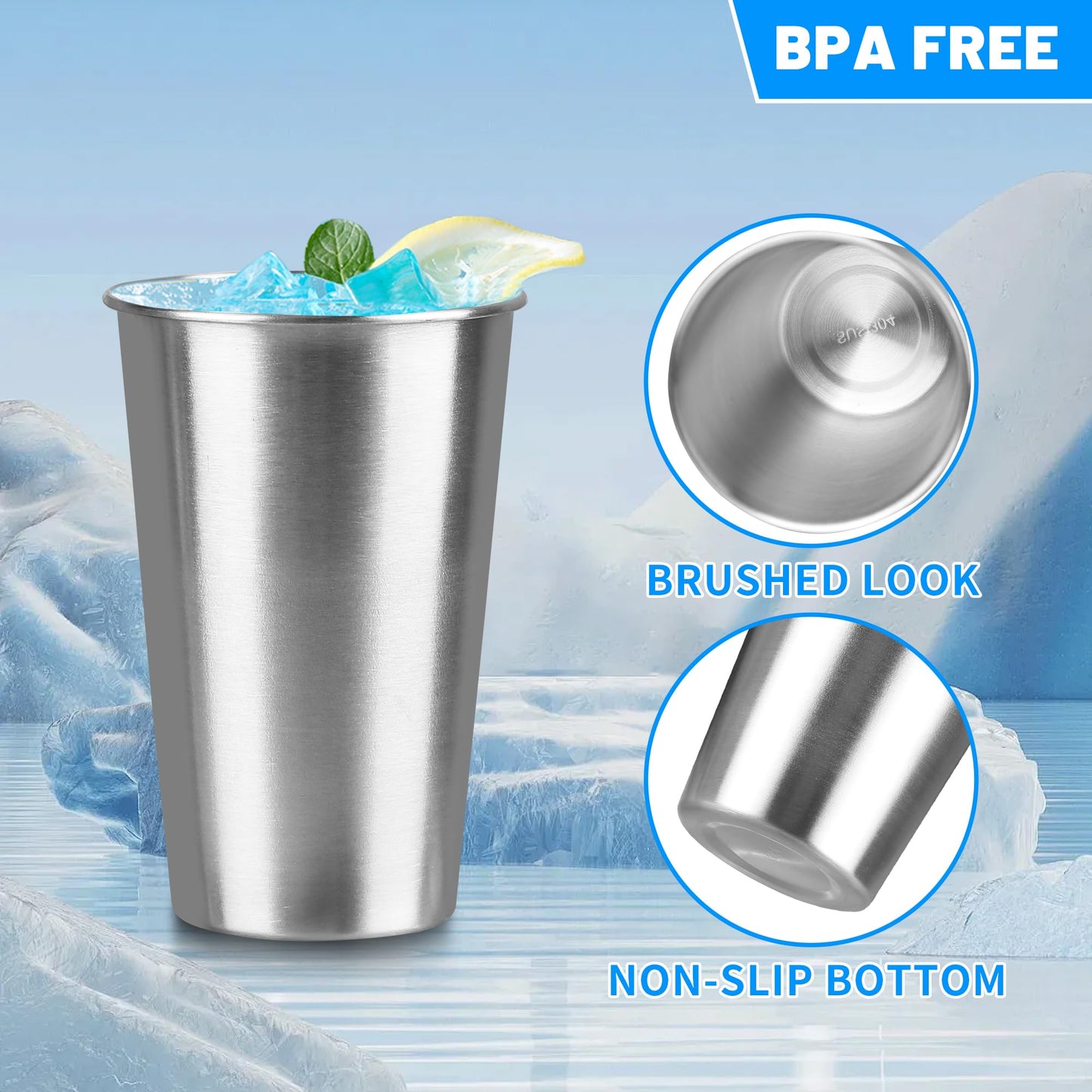 HAMILADUO 105Pack 16 oz Stainless Steel Pint Cups,Stainless Steel Cup,Pint Cup Tumbler，water Tumbler,Stackable,Reusable,BPA Free, (105)