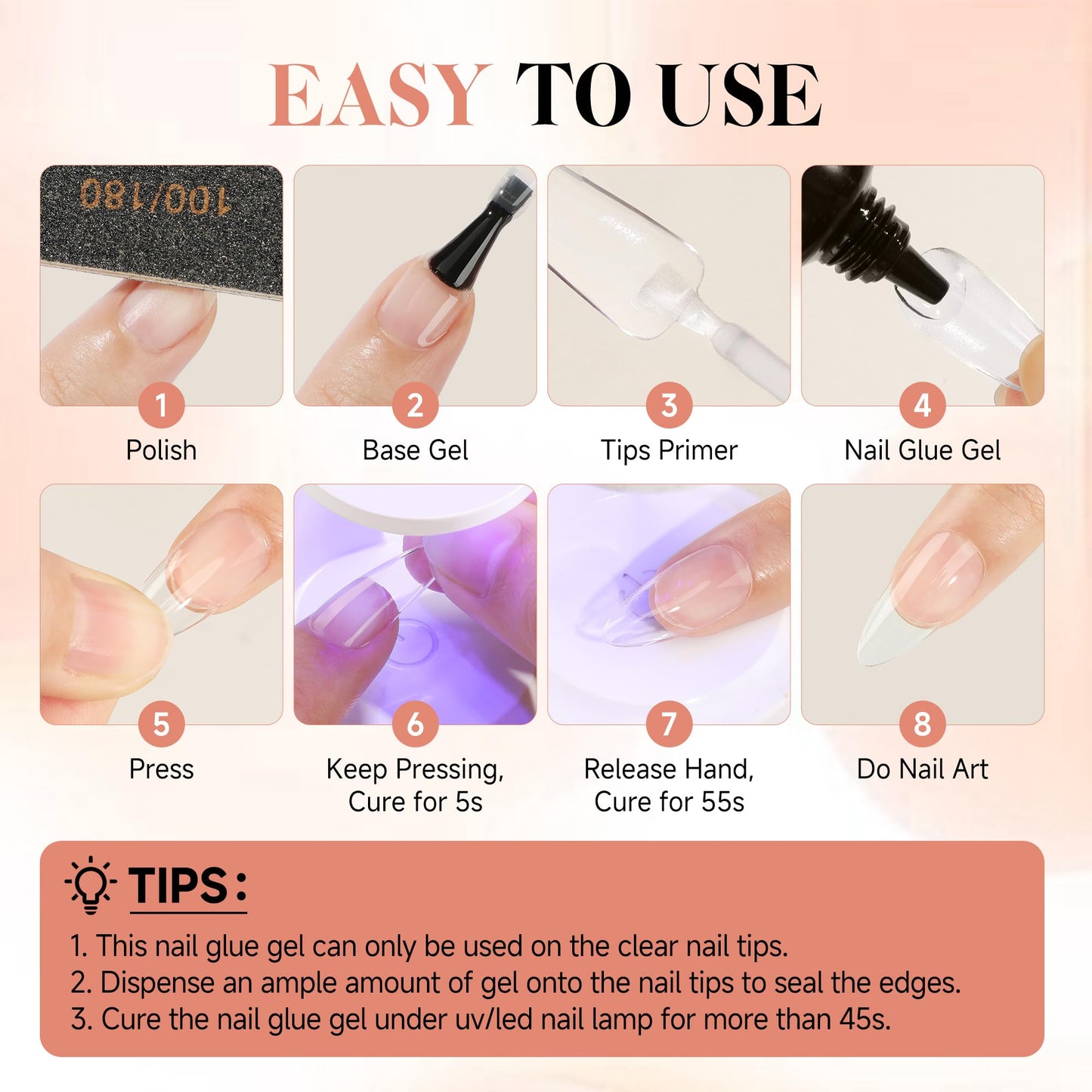 UNA GELLA Gel Nail Glue, Solid Nails Gl ue Gel 40g Lamp Curing Needed Soak Off G LUE Strong Nail G LUE G el for Acrylic Fake Nails Tips Extension Press On Nails for Gelly Tips