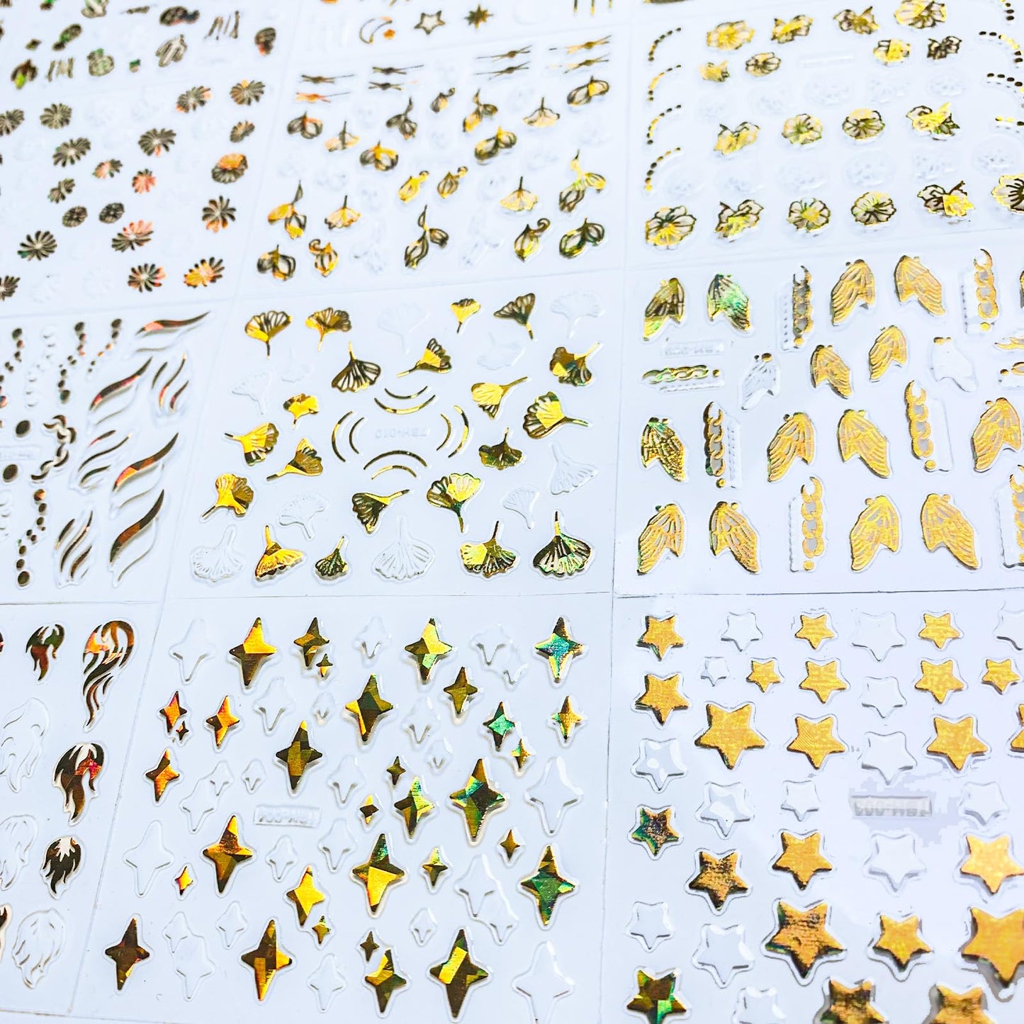 30 Sheets Gold Nail Art Stickers Bronzing Gold Flower Leaf 3D Self-Adhesive Nail Stickers Star Love Design Laser Nail Decals Acrylic Nail Supplies for Women Nail DIY Decoration