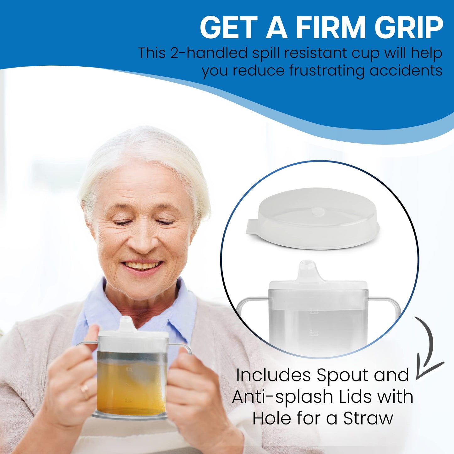 Providence Spillproof 9oz Adult Sippy Cup with 2 Handles - Independence Sip Cups for Adults for Limited Mobility - Handicapped Accessories - Handicap Cups for Elderly Care - Made in the USA - 3 Pack