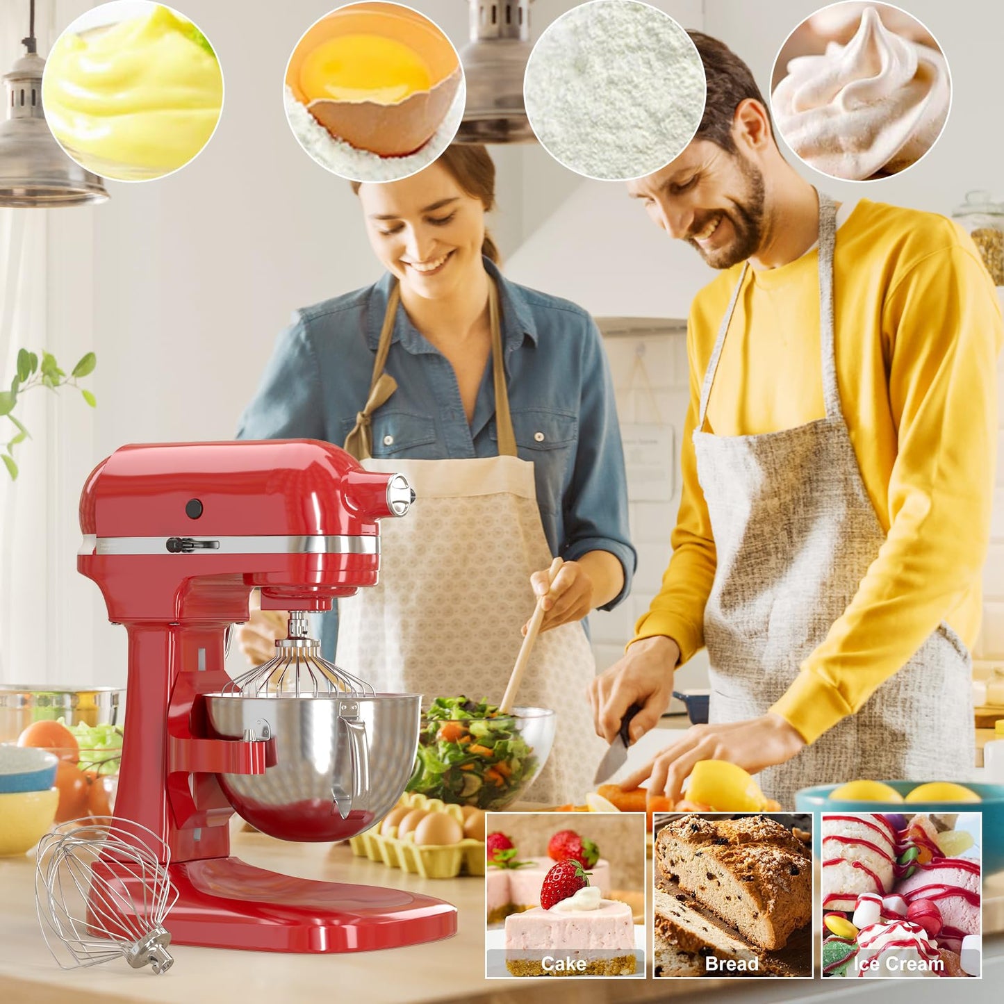 KN211WW Stainless Steel 11-Wire Whip Attachment for KitchenAid Bowl-Lift Mixer 7 Quart Bowl, Stainless Steel Whisk Replacement for Kitchen Aid Mixer, Dishwasher Safe, Egg Heavy Cream Beater.