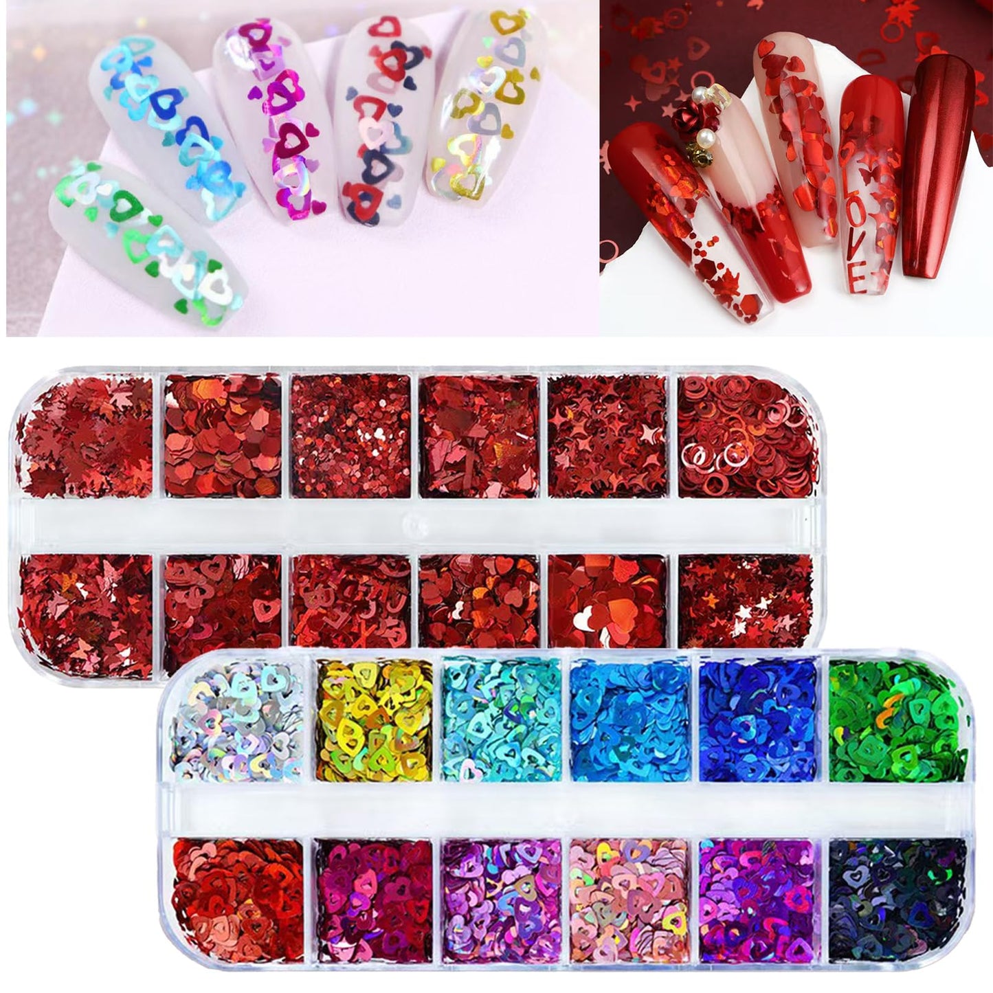 2 Boxes Nail Art Glitter Chameleon Holographic Glitter Red Nail Art Sequins 3D Flakes Laser Nail Glitter Design Shiny Glitters Accessories for Women Girls Supply Nail Charms Manicure DIY Nail Art