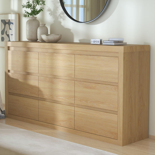 Garvee Modern 9 Drawer Dresser for Bedroom, Wide Chest of Drawers with Anti-Tipping Device, Wooden Storage Cabinet and TV Stand for Closet, Living Room or Hallway,Natural Wood