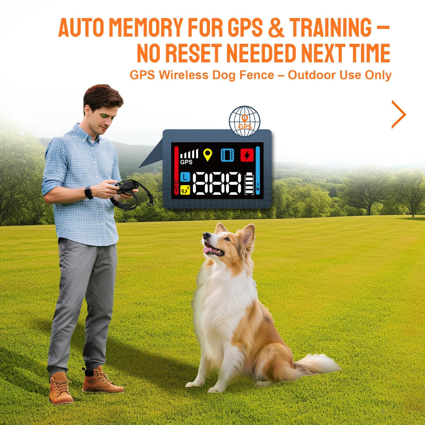 GPS Wireless Dog Fence for Easy Outdoor Use, Electric Dog Fence with Automatic Training Mode, No Setup Needed, 25-999yd Range, IPX7 Waterproof Lightweight Nylon Collar for Dogs