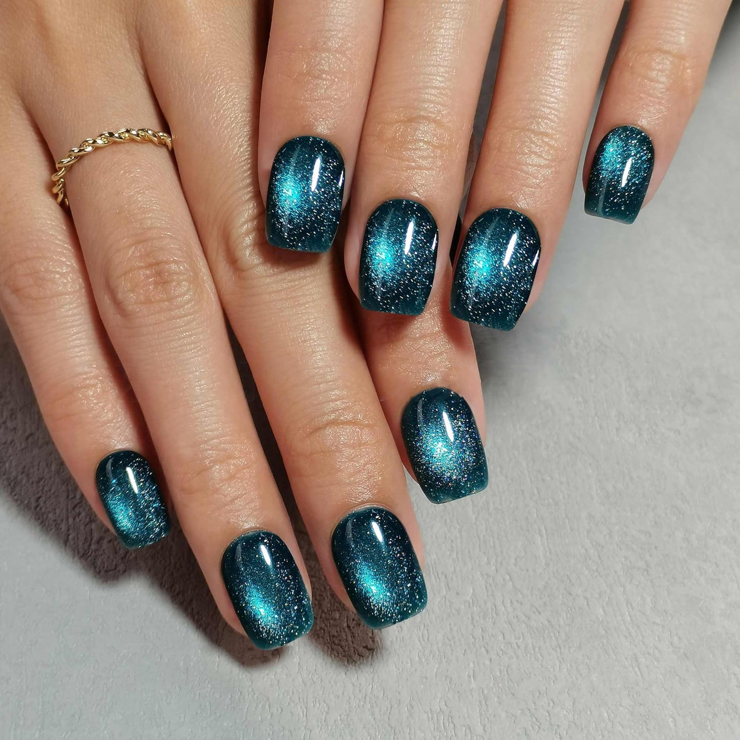 Short Square Press On Nails - Soft Gel Press on Nails Blue Fake Nail Solid Colour False Nails Fit Perfectly Reusable Glossy Glue On Nails in 16 Sizes, Stick on Nails for Women Girls 32Pcs