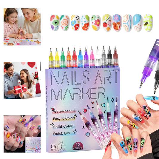 Beginner Friendly Nail Art Pens for Girls, 12 Color Nail Art Markers for Kids Non-Toxic & Quick Dry, Leak-Proof DIY Nail Design Tool for Parent-Child DIY, Professional Salon Results at Home