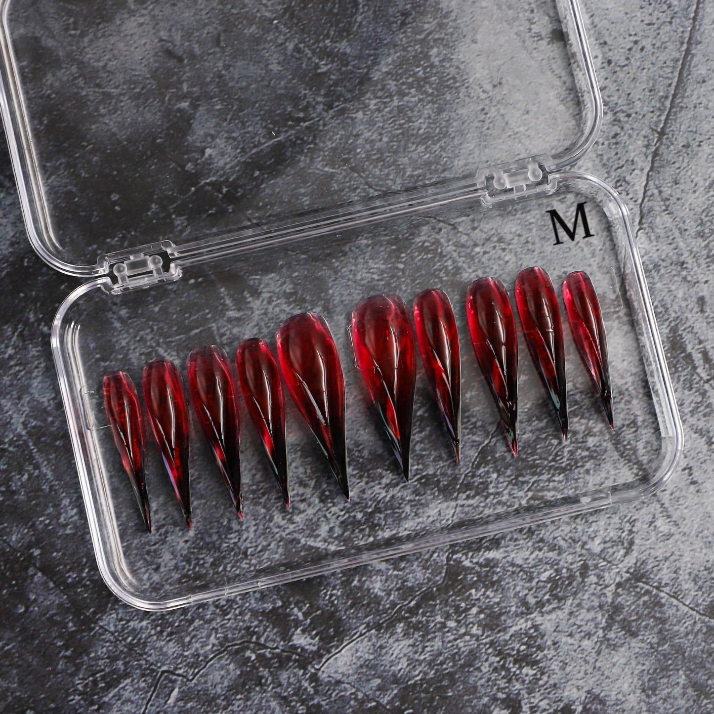 Handmade Press on Nails Long Fake Nails Bloody Black Red Gradient 3D Eagle Claw Design Thickened Goth Acrylic False Nail Long Curved Stiletto Full Cover Eagle Claw Art Glue on Nail for Women（Size M）