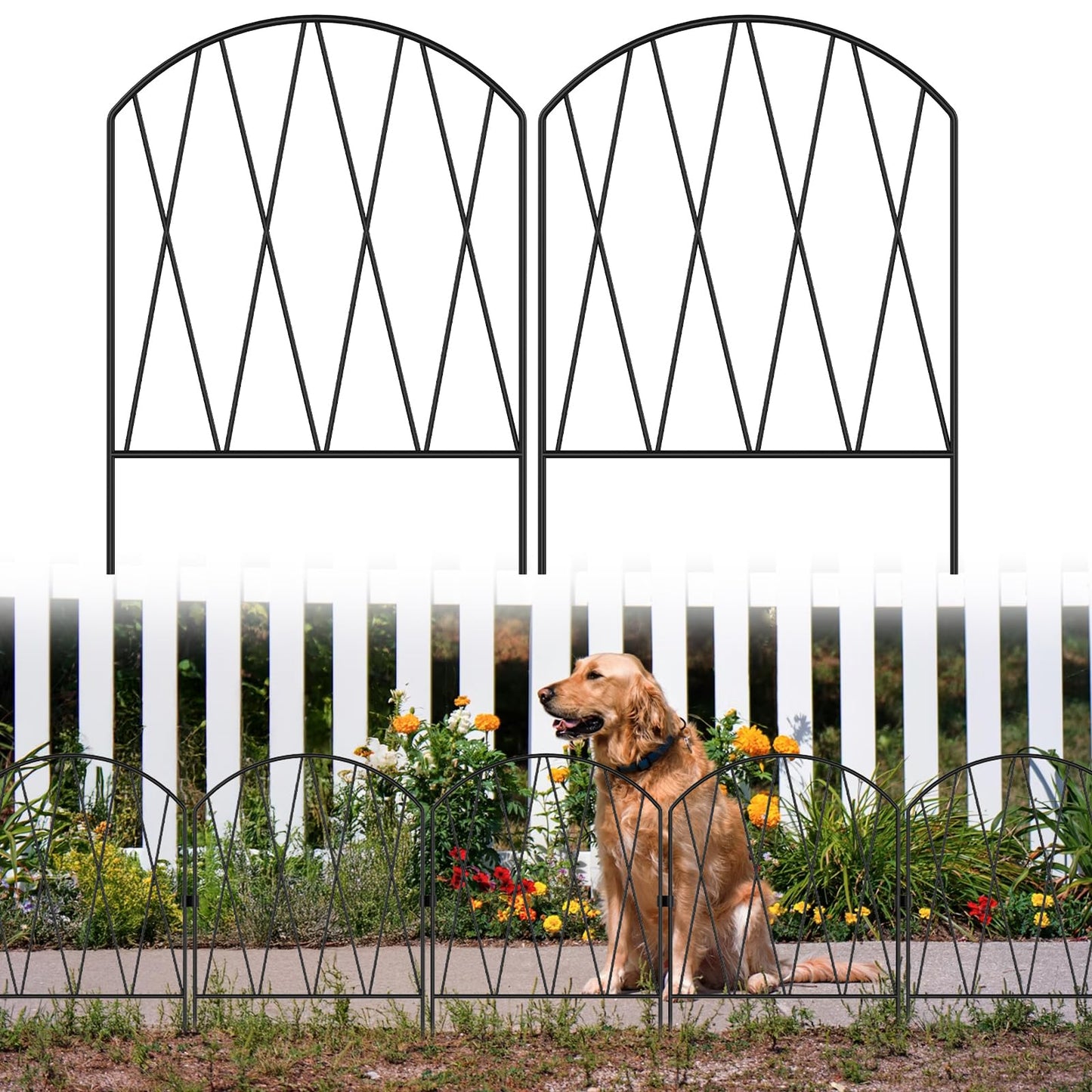 10 Pack Decorative Garden Fence Animal Barrier,11ft(L) x 16in(H) Rustproof Metal Wire No Dig Fence Border for Dogs,Anti Digging Flower Edging for Outdoor,Landscape,Patio & Yard,Arched