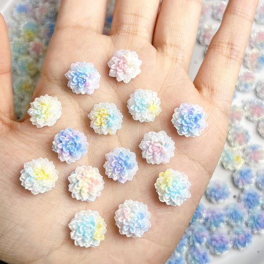 AWDSLUY 50Pcs Colorful Peony Nail Art Charms Glow in The Dark Flower Nail Charms Pink Blue Yellow Ombre Floral Nail Supplies 3D Painting Flatback Soft Nail Art Rhinestones for Women Spring Decor