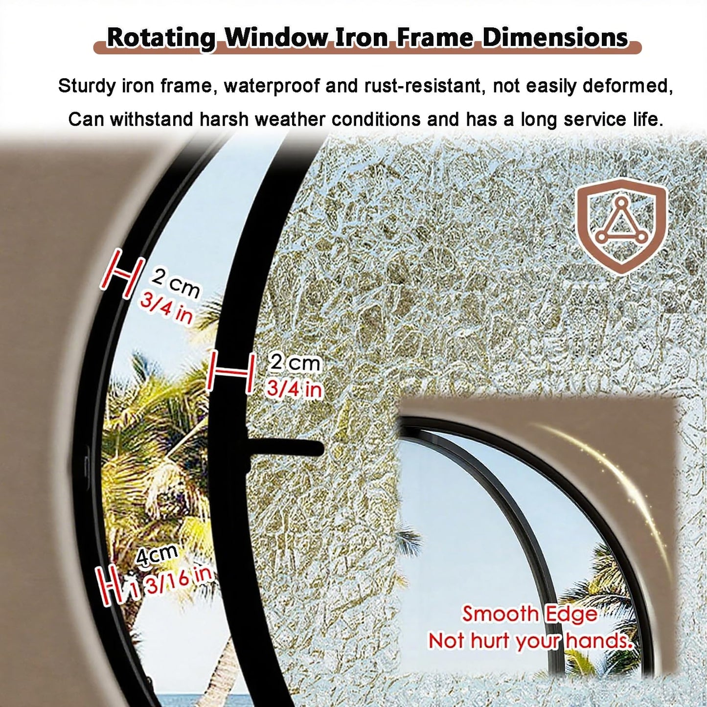 19.7IN Porthole Window with Tempered Glass,360° Circular Rotating Windows,Sliding Windows with Handle For Bathroom/Kitchen/Bedroom/Living Replacement Indoor Ventilated Windows Decorate(Black)