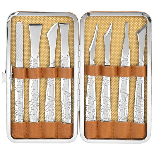 QWORK Ingrown Toenail Tool, 8 Pcs Foot Shaver Pedicure Tool, Stainless Steel Dead Skin Removal Kit, for for Ingrown Foot Fingernail Care