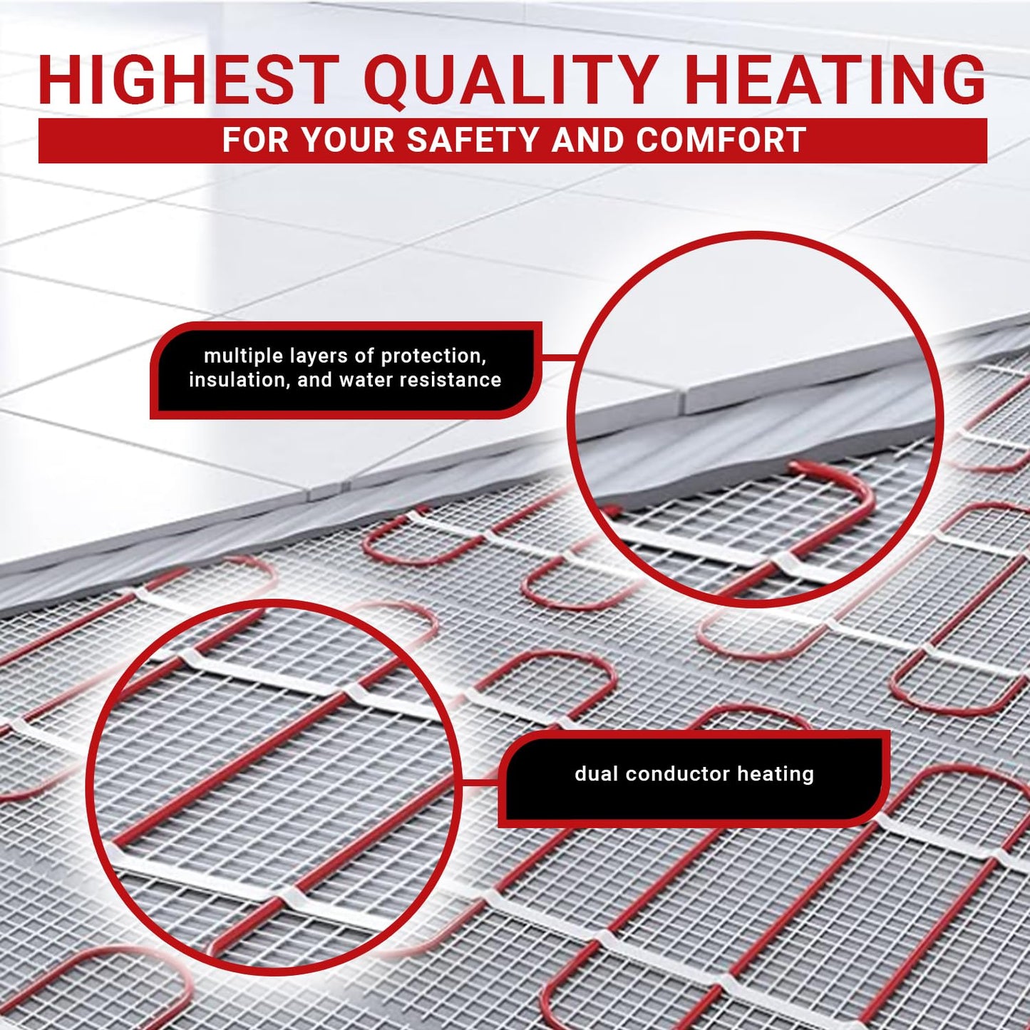 VineHeat Radiant Floor Heating System 80 sq ft | Underfloor Heating Wire Easy to Install | Safe and Quiet Heated Floor Mat with Long Lasting Heat, 120V (*Thermostat Sold Separately*)