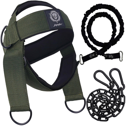 Neck Harness for Increases Neck Core Strength - Neck Exerciser with 30" Heavy Duty Steel Chain for Safely Lifting Weights Up to 282 lbs Green