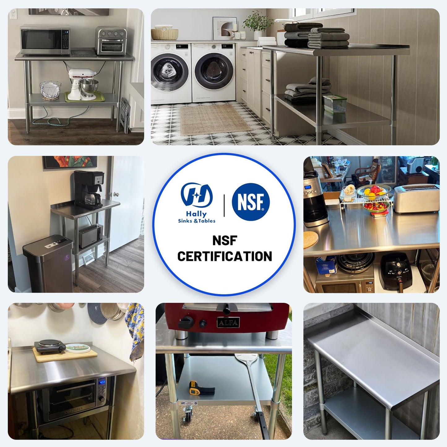 Hally Stainless Steel Table for Prep & Work 24 x 36 Inches with Caster Wheels, NSF Commercial Heavy Duty Table with Undershelf and Backsplash for Restaurant, Home and Hotel