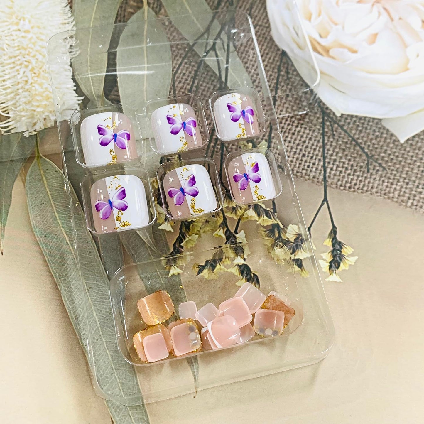 FIEONCIY Press on Toenails with Designs Acrylic Fake Nails for Toe Artificial False Nails with Charms Glue on Toe Nails for Spring Summer Stick on Toenails for Women Girls(JZ061)