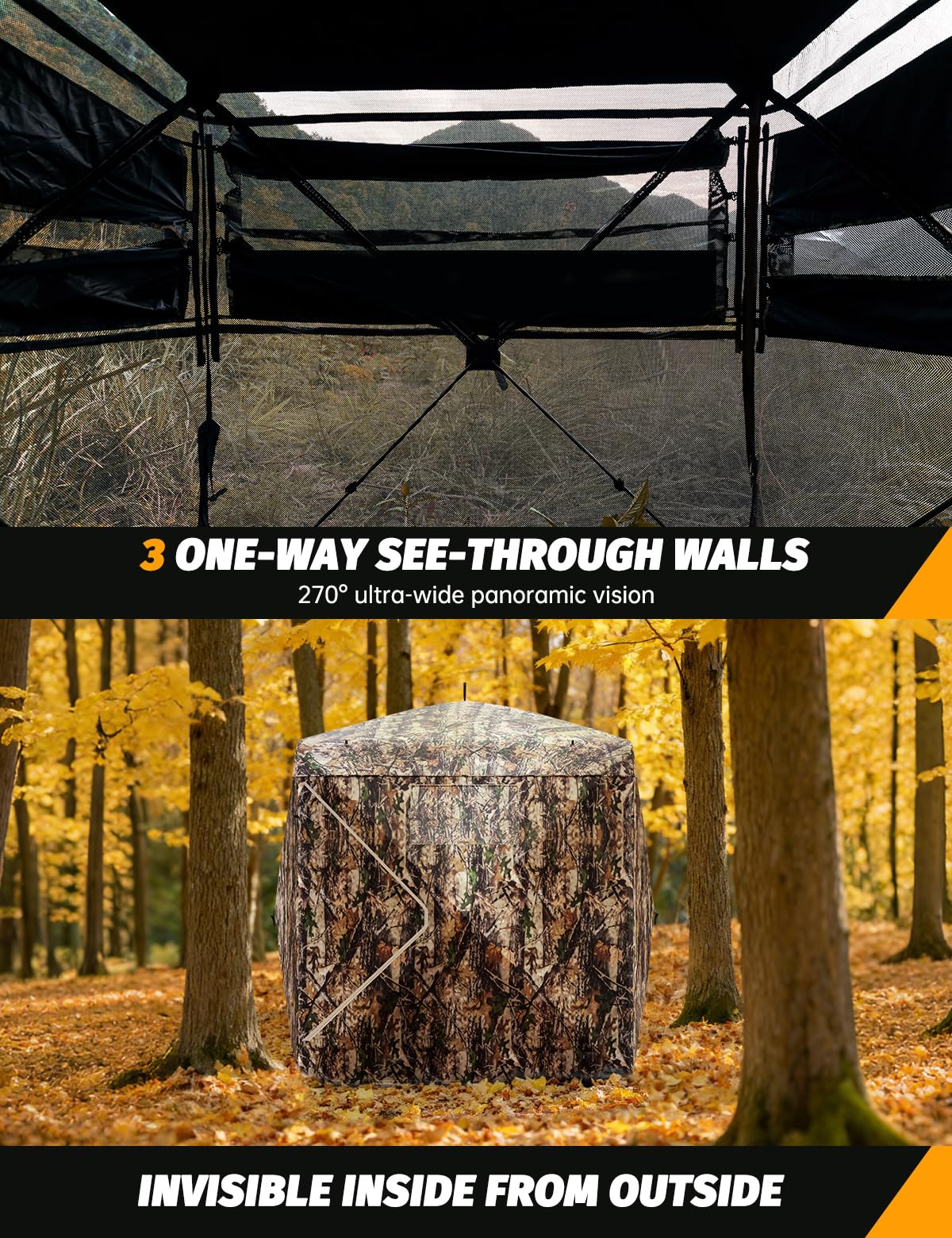 270° Camouflage Hunting Blind Portable Pop-Up Tent with Shoot-Through Mesh, Waterproof Ground Blind for Deer Hunting, 2-3 & 3-4 Person Capacity & Carry Bag (2-3 Person)