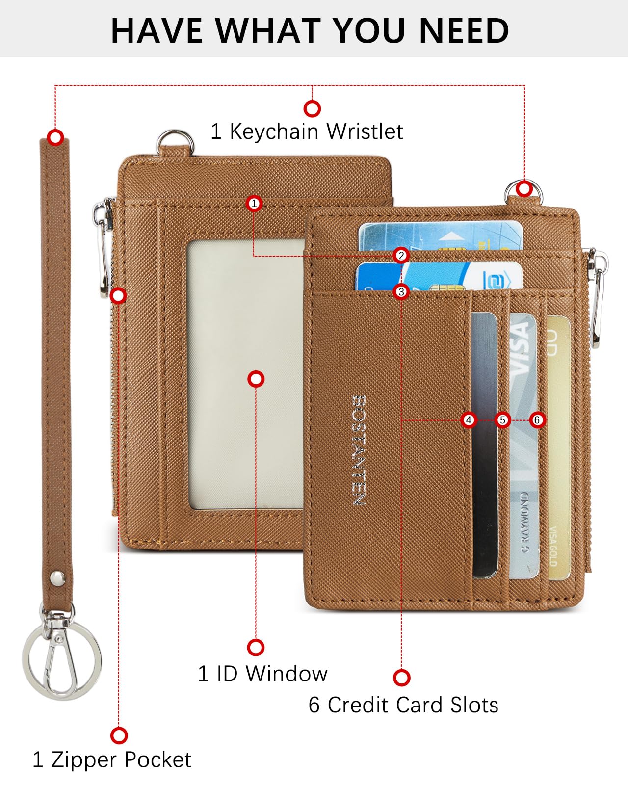 BOSTANTEN Small Wallet For Women RFID Leather Credit Card Holder Slim Wristlet Keychain Wallet With Zipper Pocket