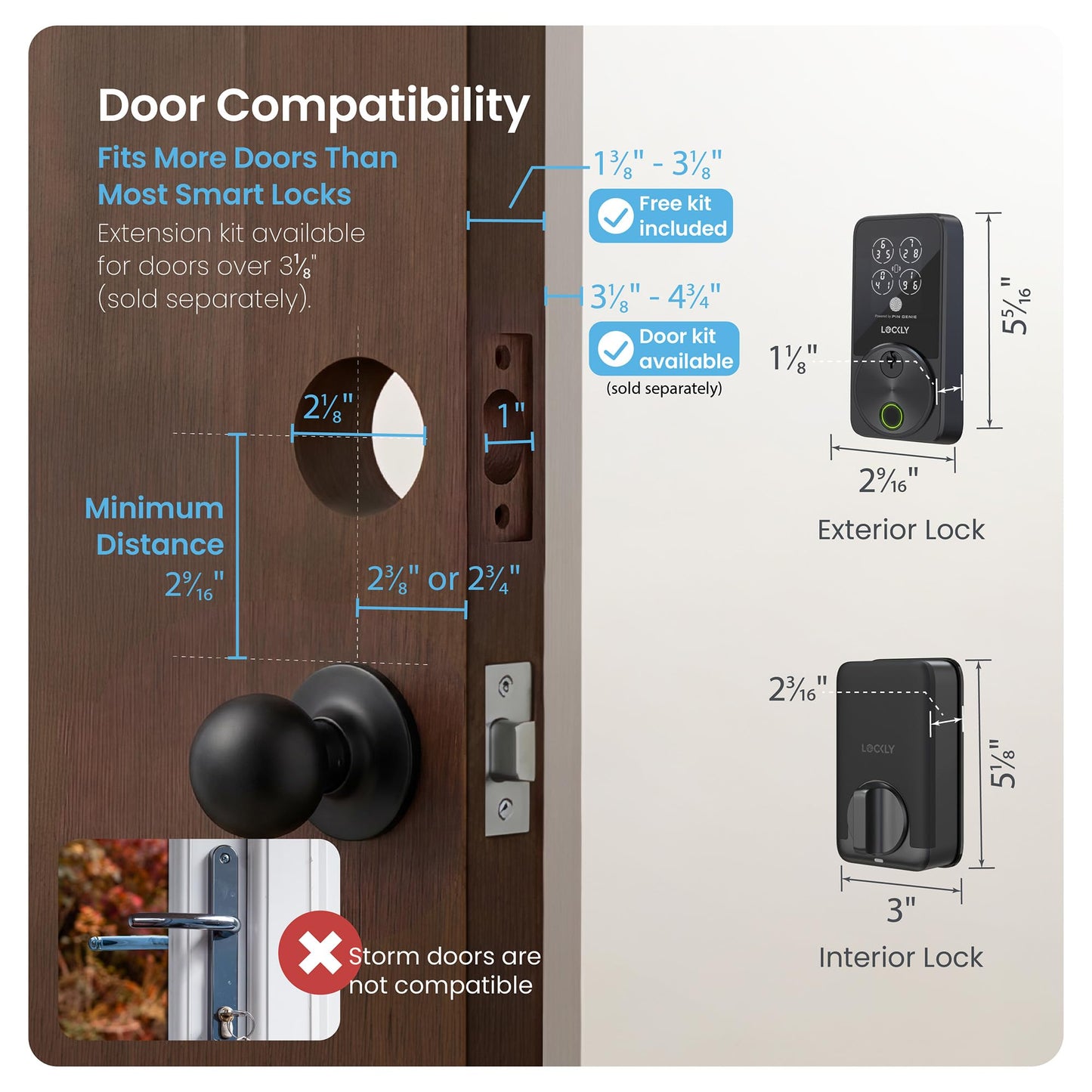 Lockly Secure Pro Zeno Series Smart Door Lock,Fingerprint Keyless Entry Door Lock for Front Door with Apple Home Key,Built-in Wi-Fi,Auto Lock, App Remote Control,IP65 Waterproof,Easy Installation