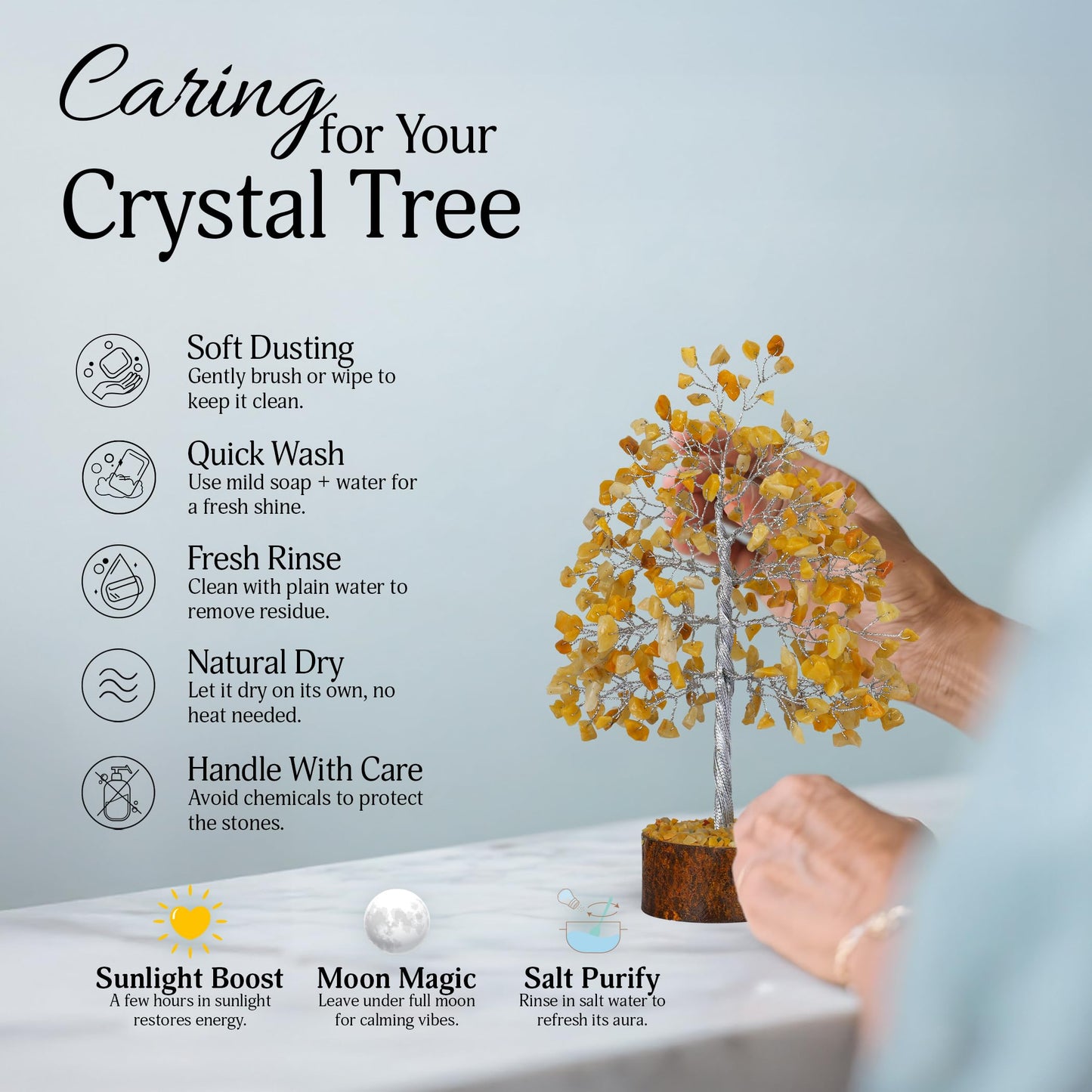 FASHIONZAADI Yellow Aventurine Healing Crystal Bonsai Tree, Desk Decor for Room & Office Decor, Spiritual Gift - Crystals for Home, Room Decor - Cute House Warming Gifts for Women, Mom Birthday