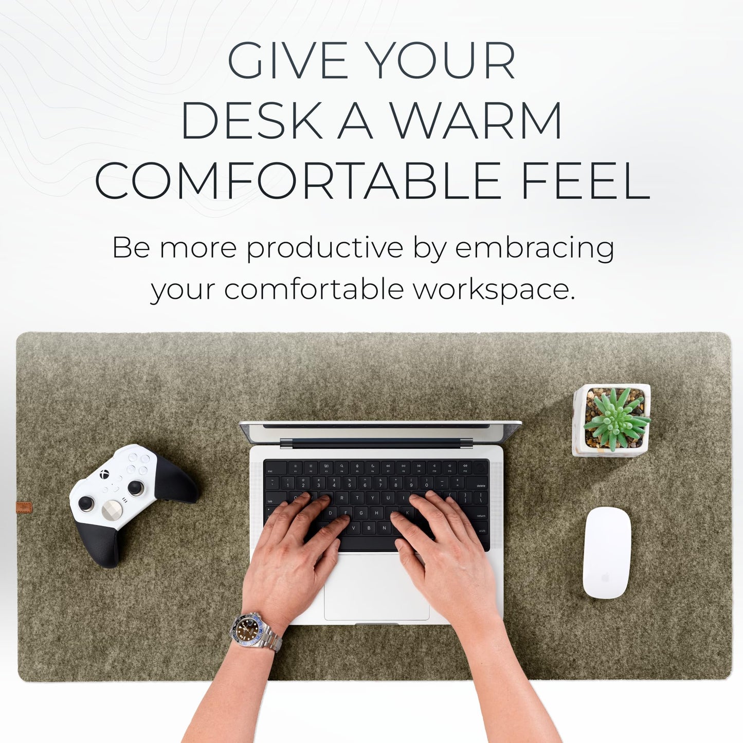 Nordik Large Felt Desk Mat – Timber Moss Green – 35 x 17 inch – Computer Desk Mat – Keyboard and Mouse Pad – Large Desktop Felt Pad