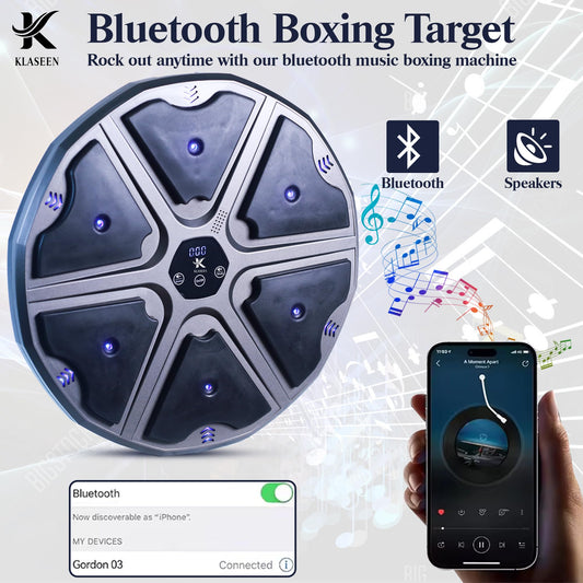 Klaasen Smart Music Boxing Machine for Kids & Adults | Bluetooth Music | 9 Training Modes | Professional Reflex & Speed Trainer, Wall Mounted Boxing Target | Perfect Fitness Gift for Kids